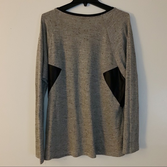 🔴 Oatmeal Heathered Brown Leather Detail Knit Top - Picture 4 of 4